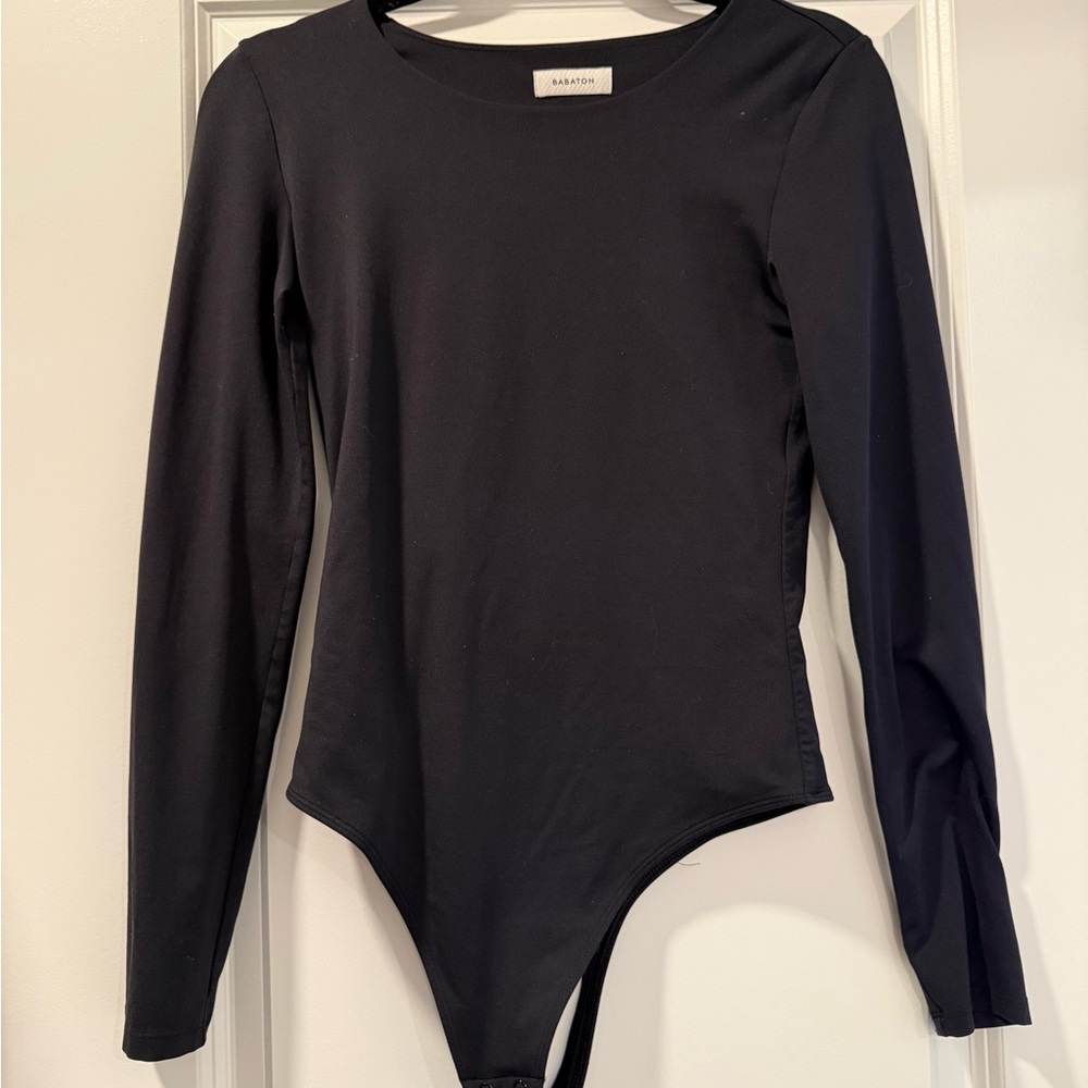 Babaton Black Long-Sleeve Scoop Neck Bodysuit